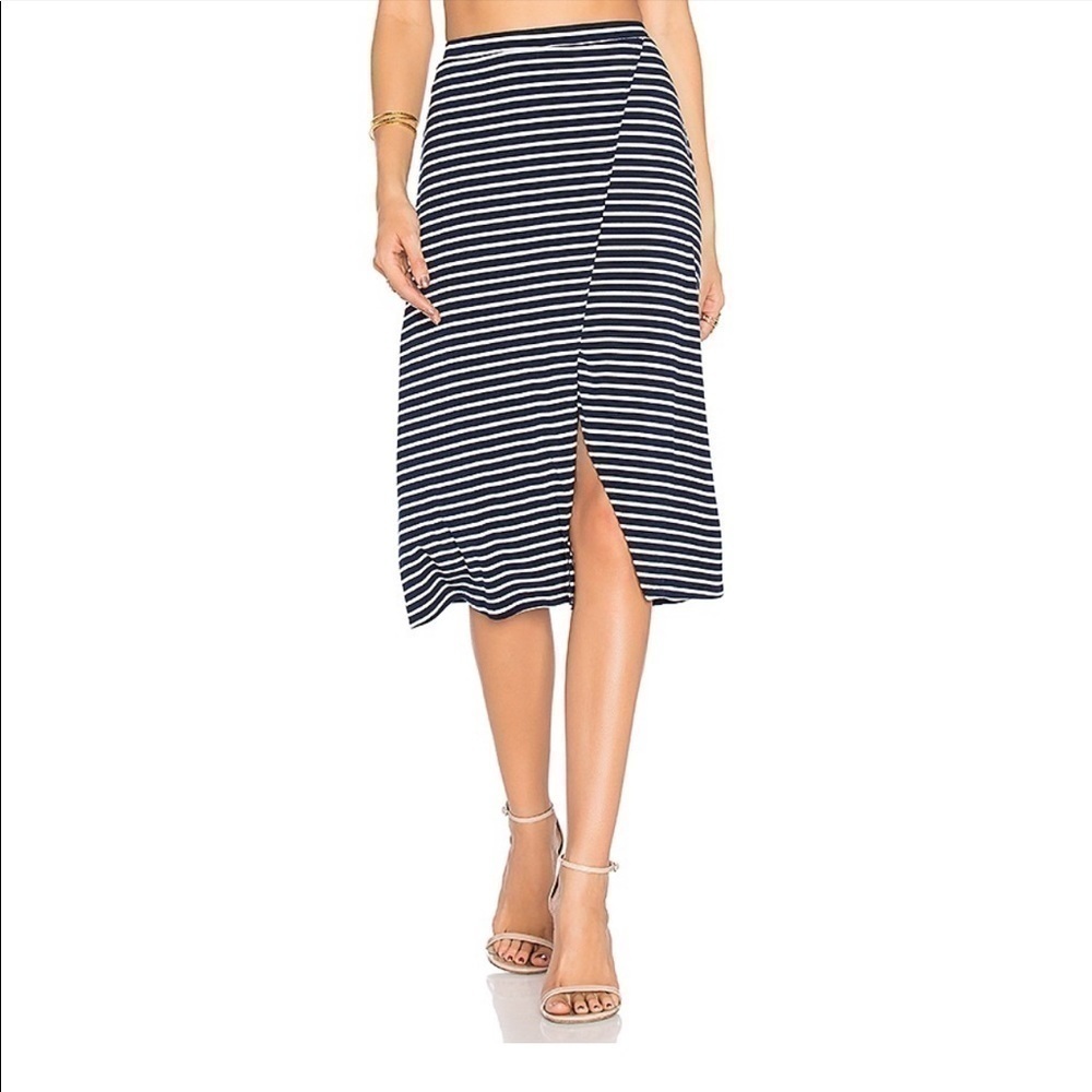 Lovers + Friends Take Me Away Wrap Midi Skirt in Nautical Navy Stripe Sz Medium